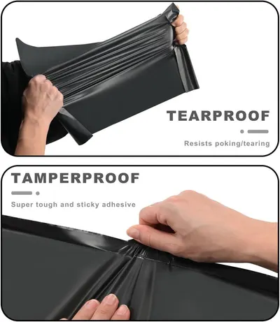 Shows the mailer resists poking and tearing and that its adhesive seal is tamperproof to protect shipped items. Reassures sellers that the sealed mailer protects contents from tampering during…