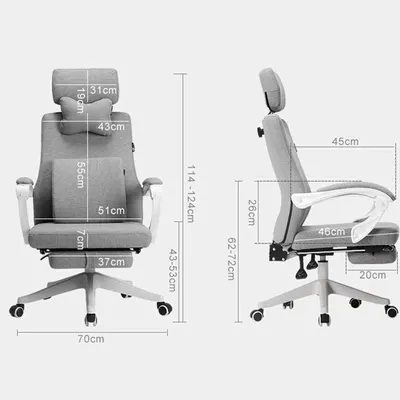 Shows exact chair dimensions so shoppers can confirm it fits their desk space and body size.
