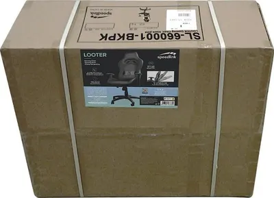 Shows the LOOTER gaming chair retail box with a product image and short feature icons to confirm what the shopper receives.