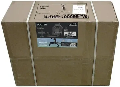 Shows the LOOTER gaming chair retail box with a product image and short feature icons to confirm what the shopper receives.