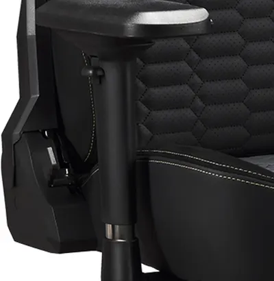 Zooms in on the armrest and mechanism to show the physical build components.