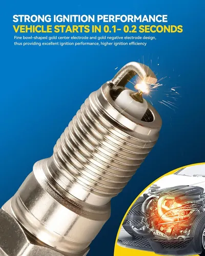 Highlights the bowl-shaped gold electrode design that delivers strong ignition and a start in 0.1 to 0.2 seconds.