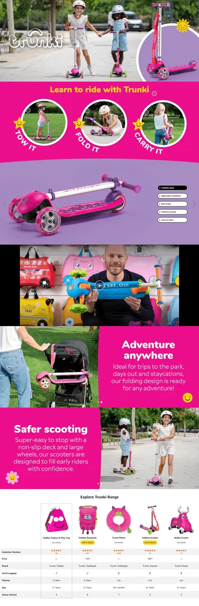 Premium A+ Content for Trunki Folding 3 Wheel Kids Scooter for Girls with Tow and Carry Strap and Storage bag