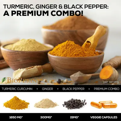 Secondary Images for Amazon.com: Turmeric Curcumin with BioPerine & Ginger 95% Curcuminoids 1950mg