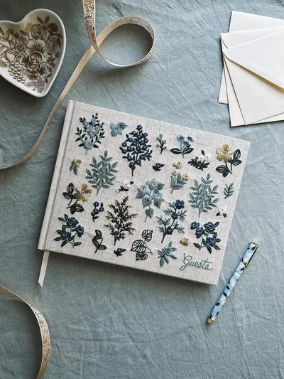 Secondary Images for Amazon.com: RIFLE PAPER CO. Wildwood Embroidered Fabric Guest Book