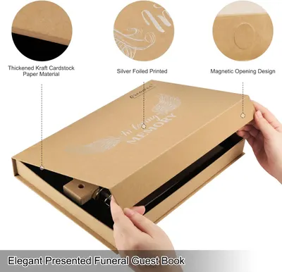 Secondary Images for Amazon.com: Creawoo Wooden Funeral Guest Book for Memorial Service Celebration of Life…