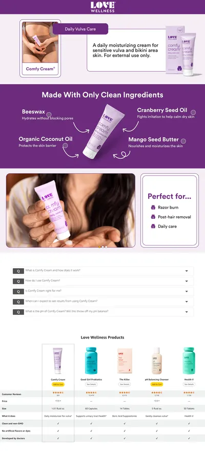 Premium A+ Content for Amazon.com : Love Wellness Vulva Moisturizer Comfy Cream