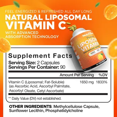 Secondary Images for Amazon.com: Nutrivein Liposomal Vitamin C 1650mg