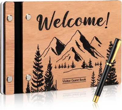 Secondary Images for Amazon.com: Skyygemm Visitor Wooden Guest Book with Pen 8 x 6 Inches 120 Pages Memory…