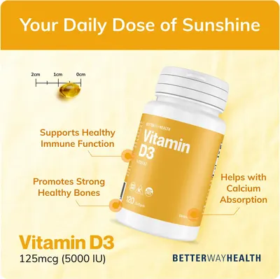 Secondary Images for Amazon.com: Better Way Health Vitamin D3-5,000 IU Softgel