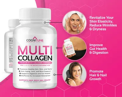 Secondary Images for Amazon.com: Multi Collagen Pills with Hyaluronic Acid and Vitamin C