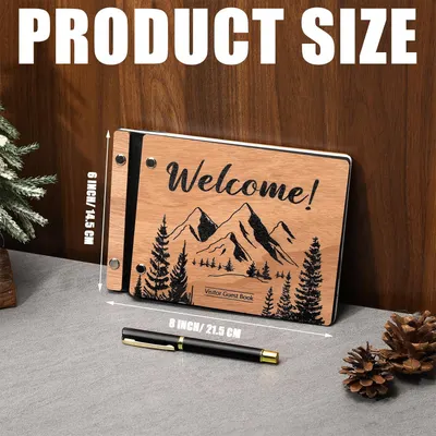 Secondary Images for Amazon.com: Skyygemm Visitor Wooden Guest Book with Pen 8 x 6 Inches 120 Pages Memory…