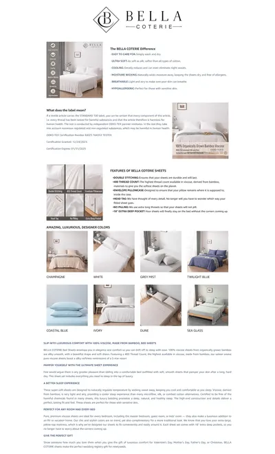 Premium A+ Content for Amazon.com: Bella Coterie Luxury King Bamboo Sheet Set