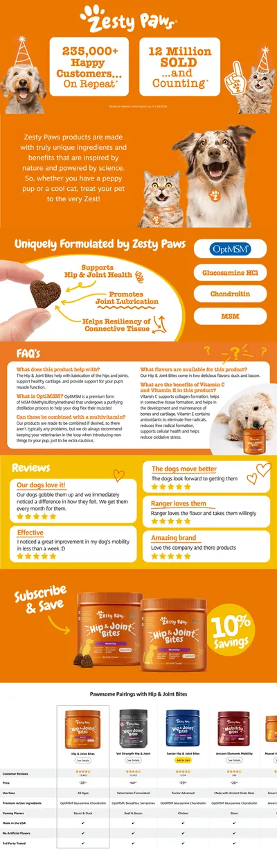 Premium A+ Content for Amazon.com: Zesty Paws Hip and Joint Supplement for Dogs