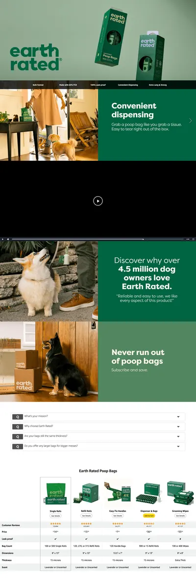Premium A+ Content for Amazon.com : Earth Rated Dog Poop Bags