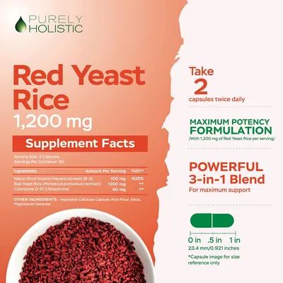 Secondary Images for Amazon.com: Red Yeast Rice 1200mg with CoQ10 & Flush Free Niacin 120 Vegetarian Capsules