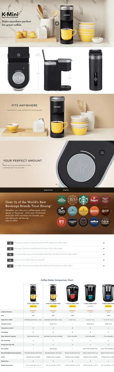 Premium A+ Content for Amazon.com: Keurig K-Mini Single Serve Coffee Maker