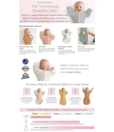 Premium A+ Content for Amazon.com: SwaddleDesigns Transitional Swaddle Sack with Arms Up Half-Length Sleeves…