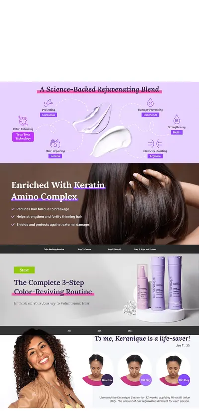 Premium A+ Content for Amazon.com : Keranique Color Safe Shampoo and Conditioner