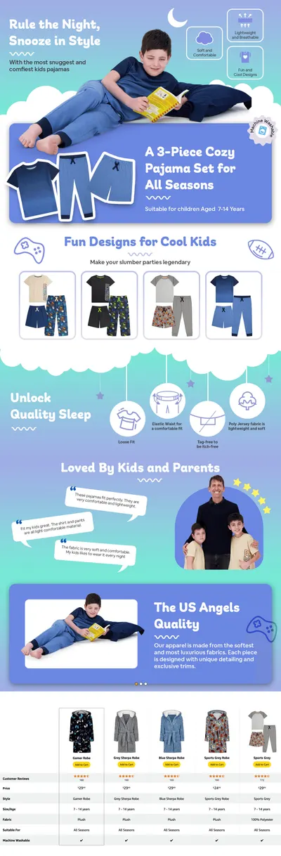 Premium A+ Content for Amazon.com: US Angels Boys Pajamas Set