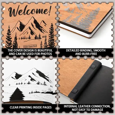 Secondary Images for Amazon.com: Skyygemm Visitor Wooden Guest Book with Pen 8 x 6 Inches 120 Pages Memory…