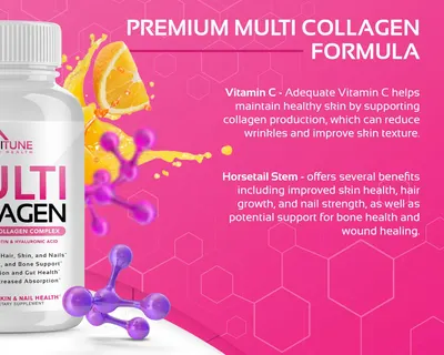 Secondary Images for Amazon.com: Multi Collagen Pills with Hyaluronic Acid and Vitamin C