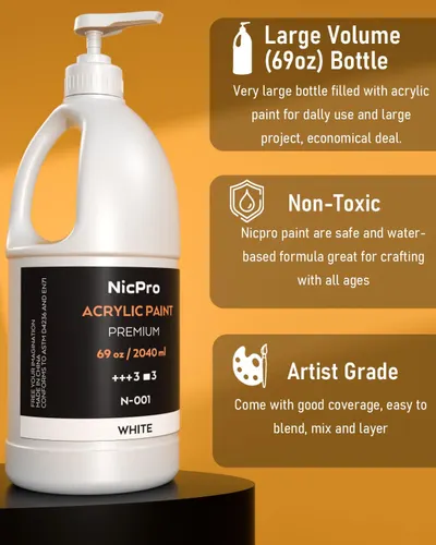 Secondary Images for Amazon.com: Nicpro 6 Colors Large Bulk Acrylic Paint Set (69 oz