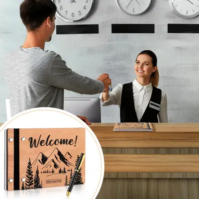 Secondary Images for Amazon.com: Skyygemm Visitor Wooden Guest Book with Pen 8 x 6 Inches 120 Pages Memory…
