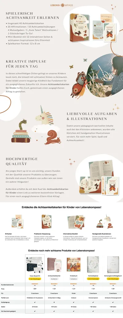 Premium A+ Content for Lebenskompass Achtsamkeitskarten für Kinder Affirmationskarten Kinder für positives Denken