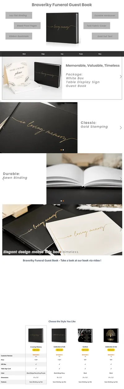 Premium A+ Content for Amazon.com: Twill Funeral Guest Book