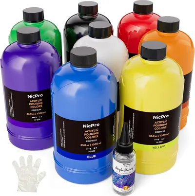 Secondary Images for Amazon.com: Nicpro 8 Colors Large Bulk Acrylic Pour Paint Set (33.8 oz