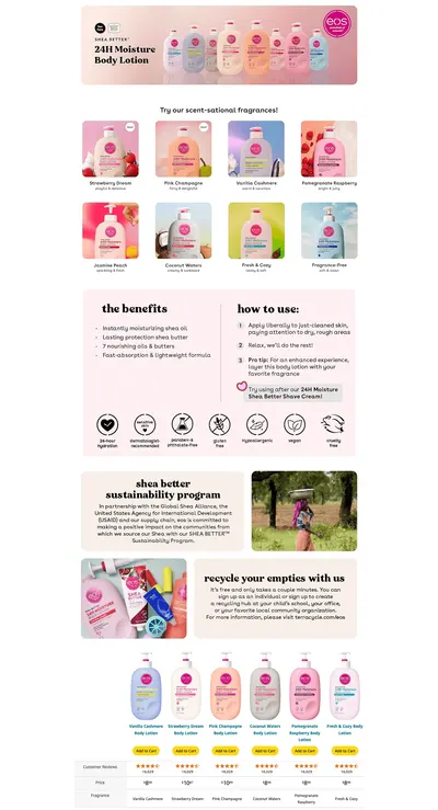 Premium A+ Content for Amazon.com : eos Shea Better Body Lotion- Vanilla Cashmere