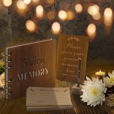 Secondary Images for Amazon.com: Creawoo Wooden Funeral Guest Book for Memorial Service Celebration of Life…