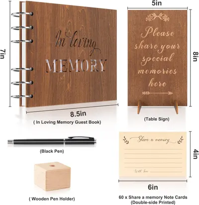 Secondary Images for Amazon.com: Creawoo Wooden Funeral Guest Book for Memorial Service Celebration of Life…