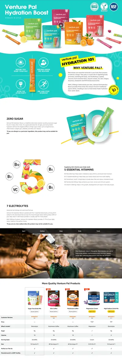 Premium A+ Content for Amazon.com: Venture Pal Sugar Free Electrolyte Powder Packets