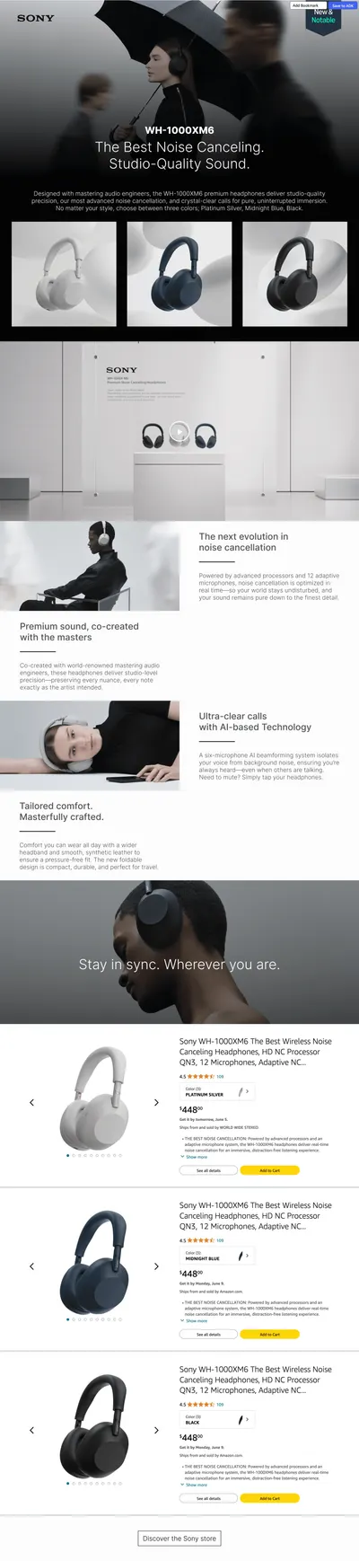 Brand Store for Amazon.com: Sony : New & Notable: WH-1000XM6 Premium Headphones