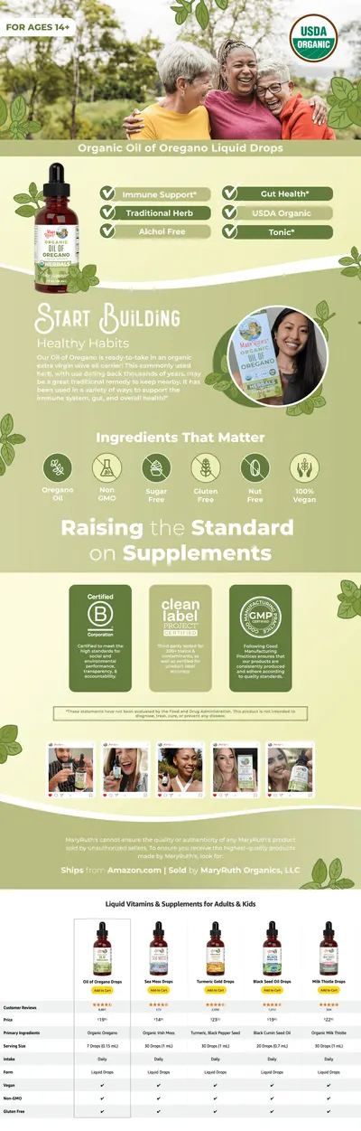 Premium A+ Content for Amazon.com: MaryRuth Organics Oregano Oil Drops