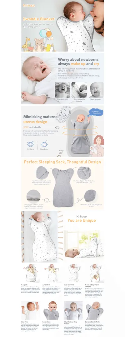 Premium A+ Content for Amazon.com: Knirose Swaddle Blanket Sleep Sack with Arms Up Design 2 Packs