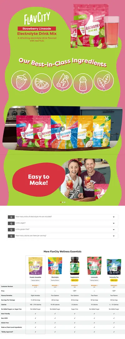 Premium A+ Content for Amazon.com: FlavCity Strawberry Limeade Electrolytes Drink Mix
