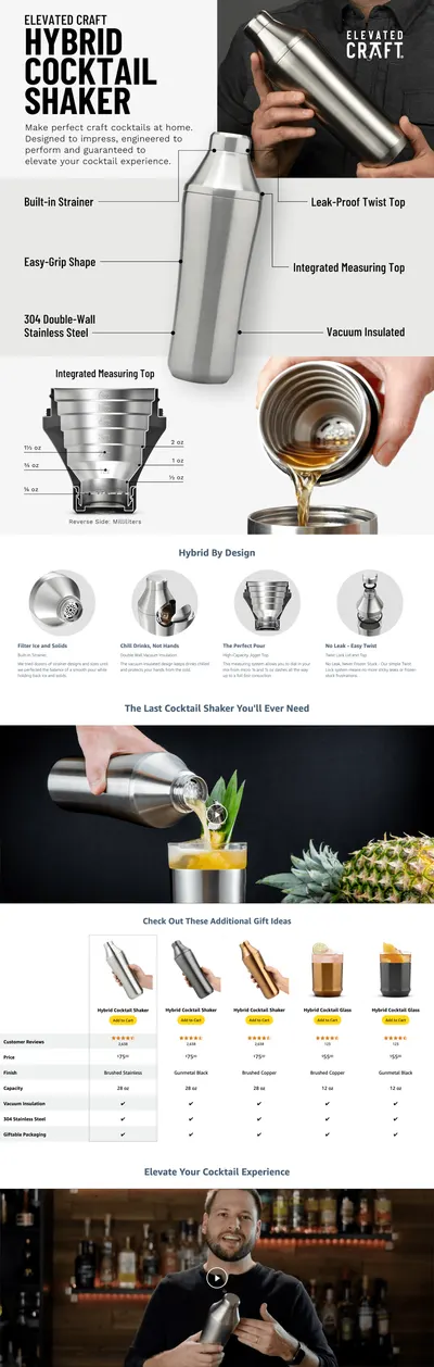 Premium A+ Content for Amazon.com: Elevated Craft Hybrid Cocktail Shaker