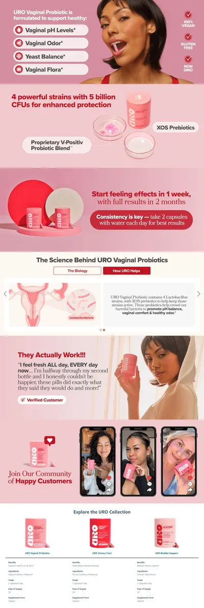Premium A+ Content for Amazon.com: URO Vaginal Probiotics for Women pH Balance with Prebiotics & Lactobacillus…