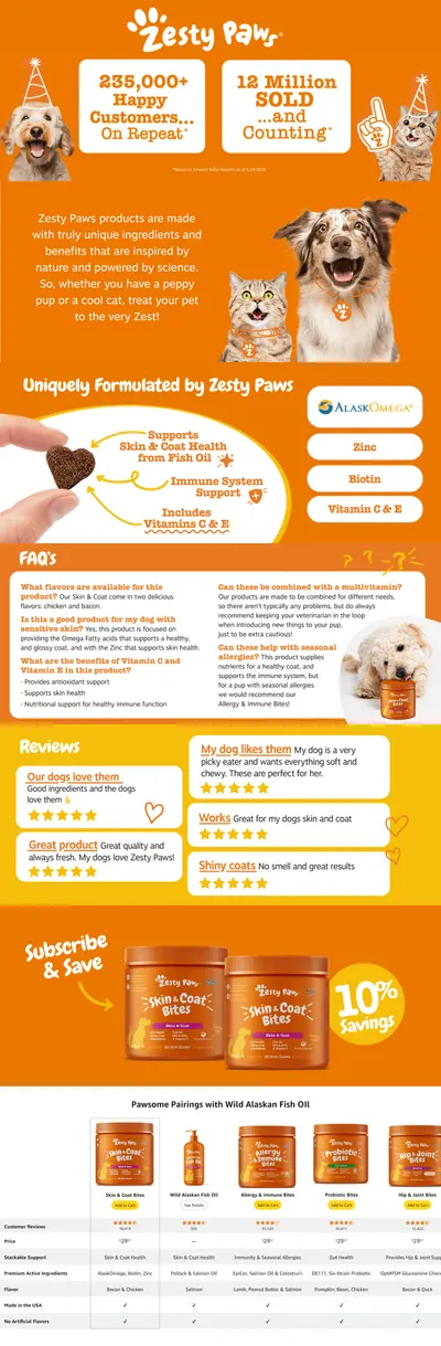 Premium A+ Content for Amazon.com: Zesty Paws Skin & Coat Bites for Dogs