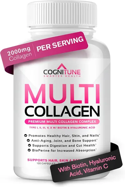 Secondary Images for Amazon.com: Multi Collagen Pills with Hyaluronic Acid and Vitamin C