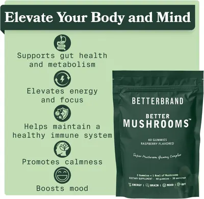 Secondary Images for Amazon.com: Betterbrand BetterMushrooms Mushroom Gummies to Support Gut Health