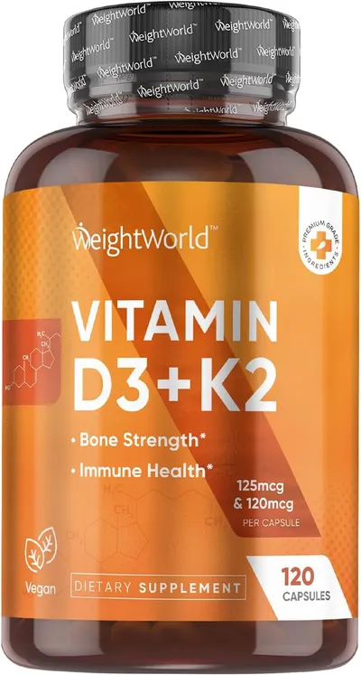 Secondary Images for Amazon.com: WeightWorld Vitamin D3 K2 5000 IU (125mcg) & K2 MK7 (120mcg)