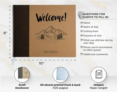 Secondary Images for Amazon.com: Paper 'n Such Cabin Guest Book for Vacation Homes and Airbnbs -Kraft Hardcover