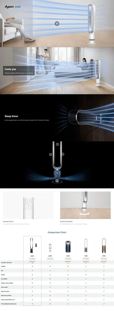 Premium A+ Content for Amazon.com: Dyson Cool™ Tower Fan AM07 Black/Nickel