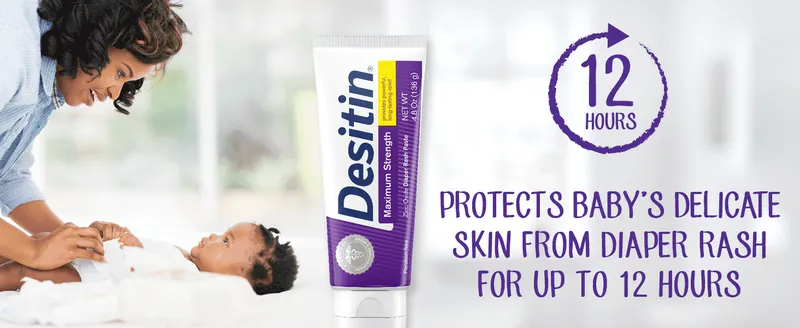 Highlights the 12-hour protection claim to reassure parents the product guards baby's skin from diaper rash for a full day or night. Reinforces long-lasting…