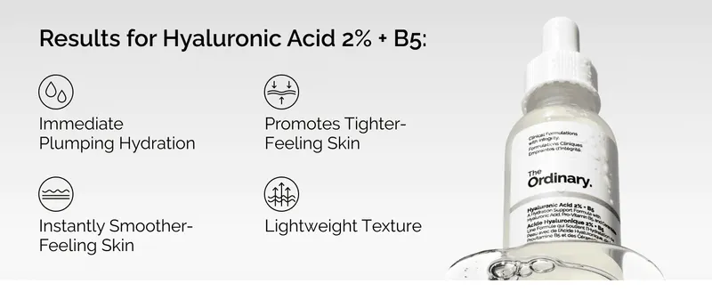 Summarizes four distinct skin benefits of the serum using icons so shoppers can quickly grasp the range of results.