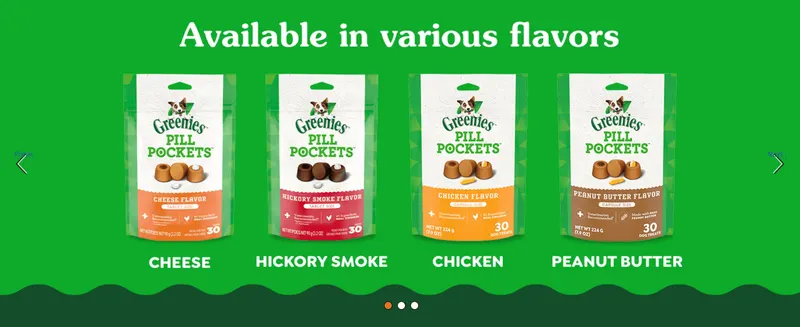 Shows the four flavor options side by side to help shoppers choose the right one for their dog.
